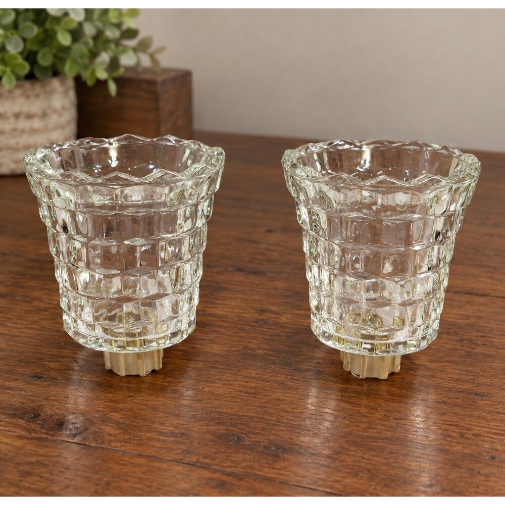 Vintage HOMCO Clear Glass Peg Votive Cup Candle Holder Set 2 Cubist Home Decor